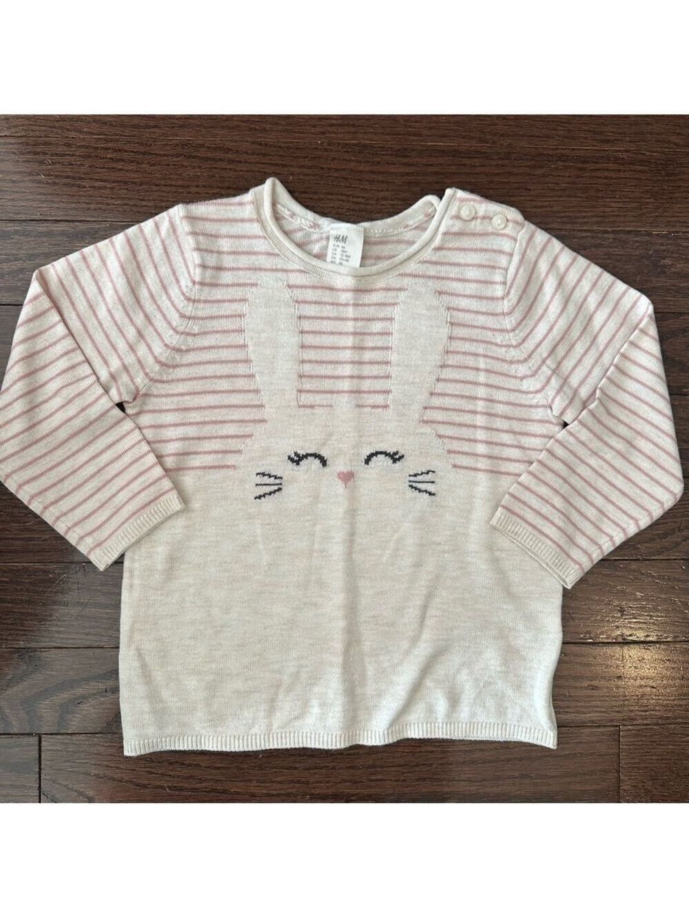 H&M Bunny Rabbit Fine Knit Striped Crewneck Baby Girl Lightweight Sweater